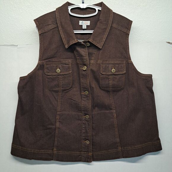 Denim&Co Jackets & Blazers - D&CO Brown Denim Sleeveless Vest Button Down Women's Size 2XL